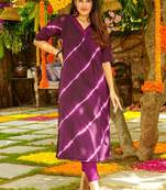 Purple muslin silk blend kurti pant set