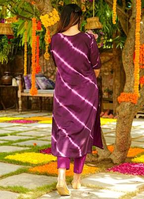 Purple muslin silk blend kurti pant set 2