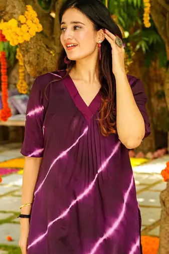 Purple muslin silk blend kurti pant set