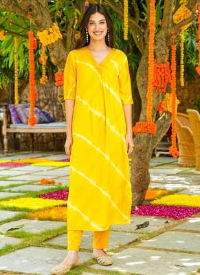 Yellow muslin silk blend kurti pant set 1