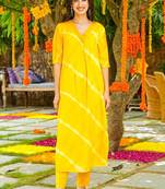 Yellow muslin silk blend kurti pant set