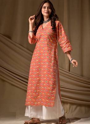 Orange rayon kurti palazzo set 1