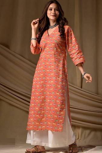 Orange rayon kurti palazzo set