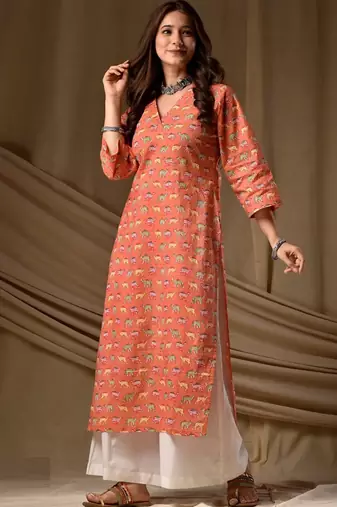 Orange rayon kurti palazzo set