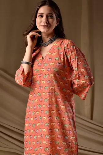 Orange rayon kurti palazzo set