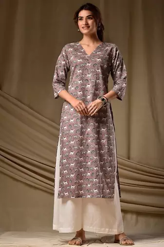 Brown rayon kurti palazzo set
