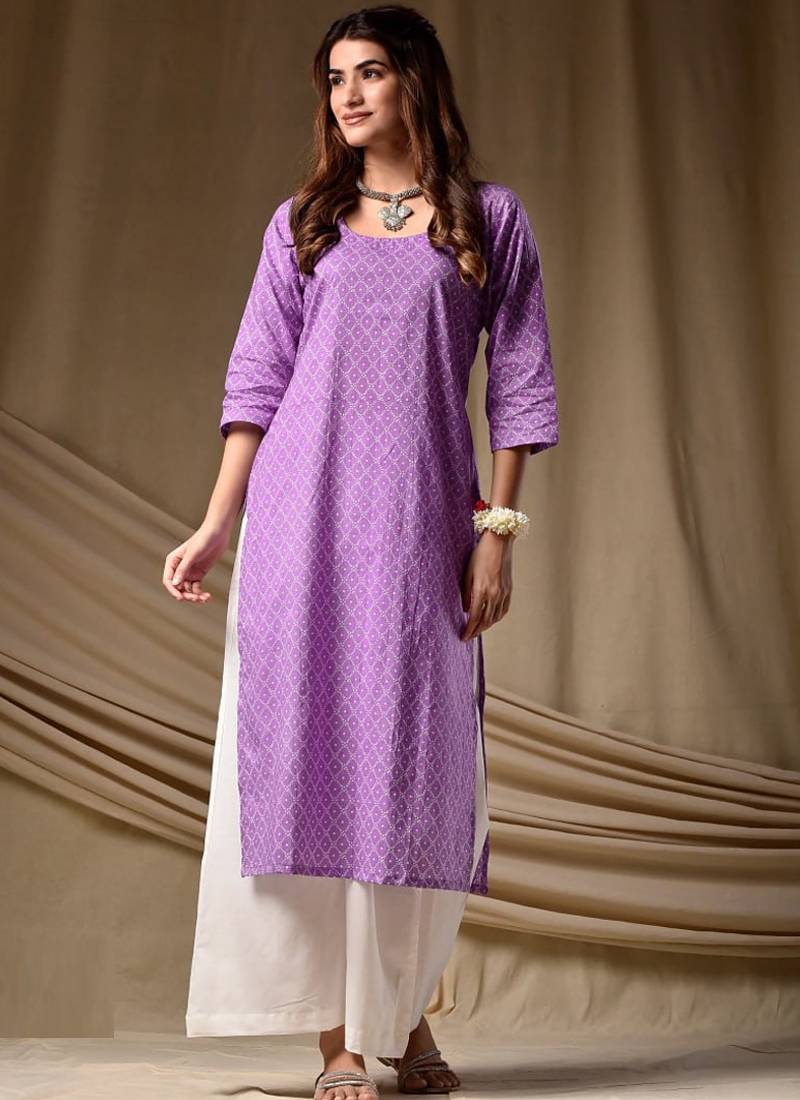 Lavender rayon kurti palazzo set