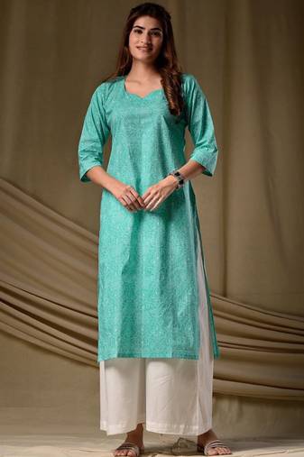 Sea green rayon kurti palazzo set