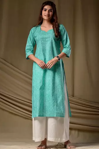 Sea green rayon kurti palazzo set