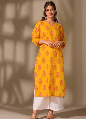 Yellow cambric cotton kurti palazzo set 1