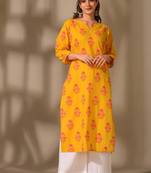 Yellow cambric cotton kurti palazzo set