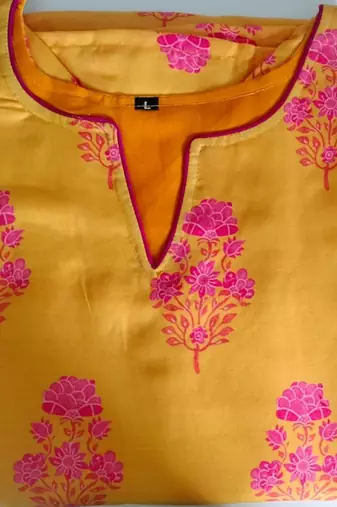 Yellow cambric cotton kurti palazzo set