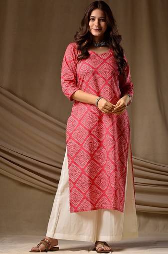 Peach cambric cotton kurti palazzo set