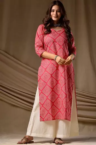 Peach cambric cotton kurti palazzo set