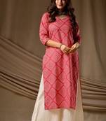 Peach cambric cotton kurti palazzo set