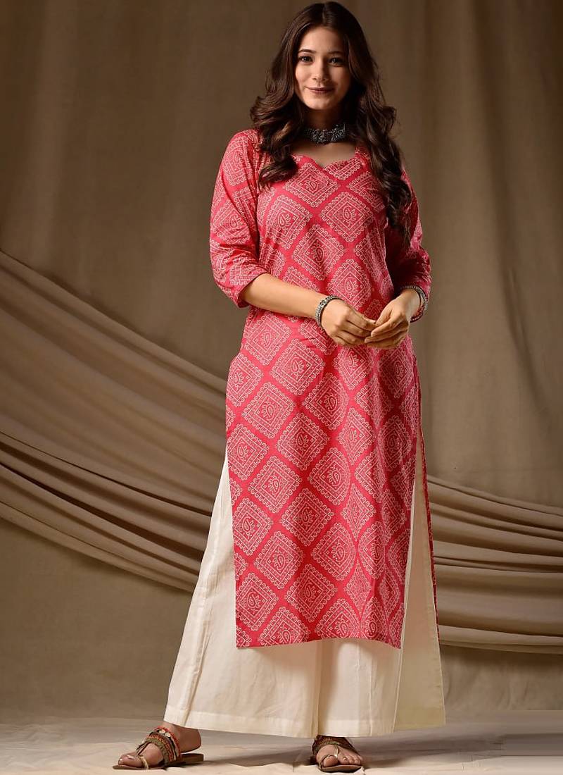 Peach cambric cotton kurti palazzo set