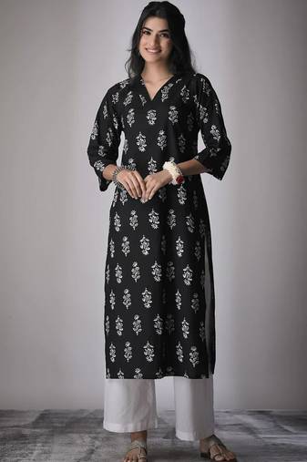 Black cambric cotton kurti palazzo set