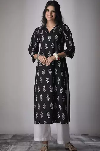 Black cambric cotton kurti palazzo set