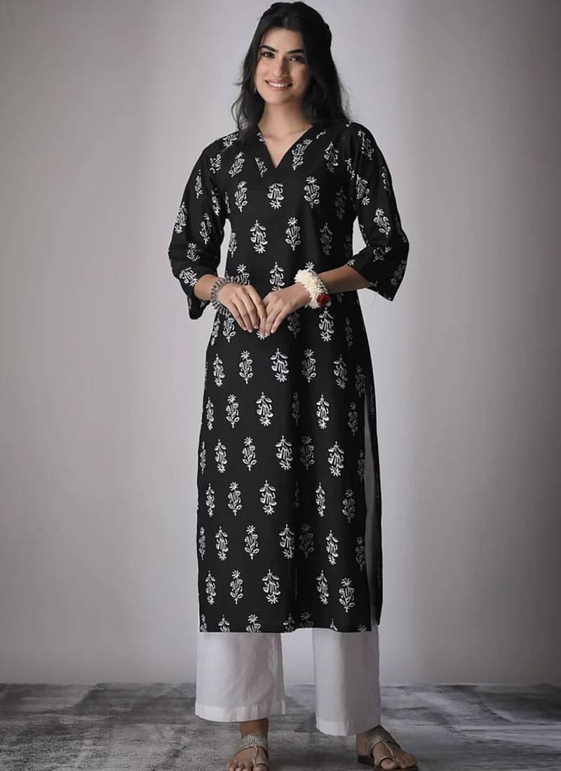 Black cambric cotton kurti palazzo set
