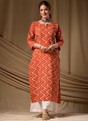 Orange cambric cotton kurti palazzo set 1