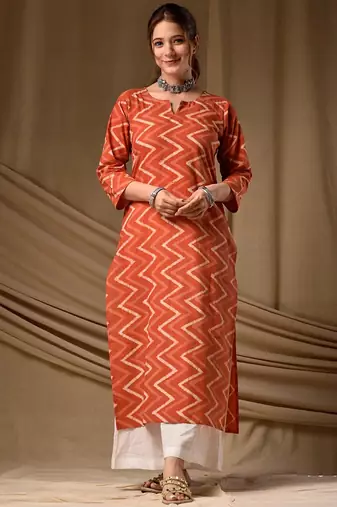 Orange cambric cotton kurti palazzo set