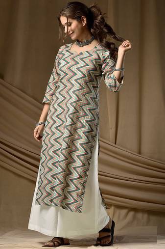 Green cambric cotton kurti palazzo set
