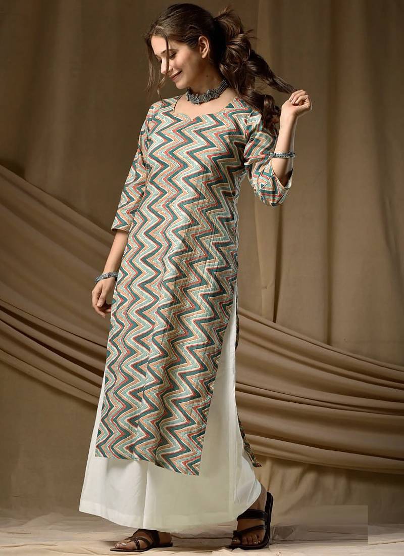 Green cambric cotton kurti palazzo set
