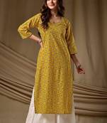 Yellow cambric cotton kurti palazzo set