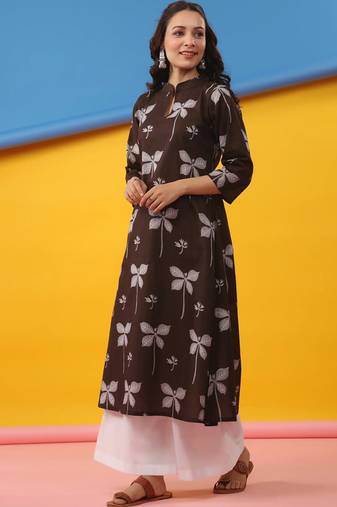 Brown cambric cotton kurti palazzo set