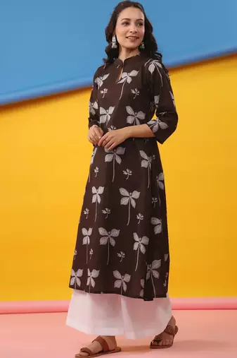 Brown cambric cotton kurti palazzo set