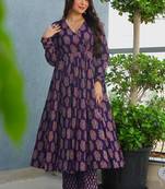 Blue rayon digital printed kurti with pant set
