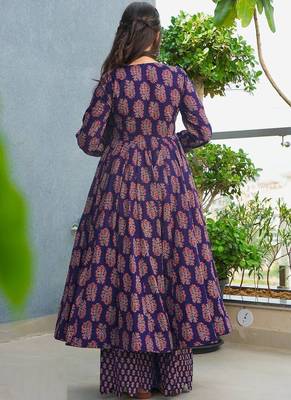 Blue rayon digital printed kurti with pant set 2