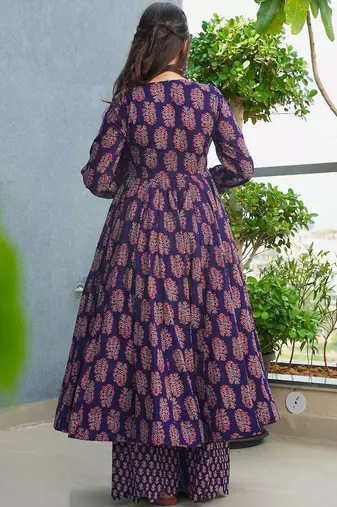 Blue rayon digital printed kurti with pant set
