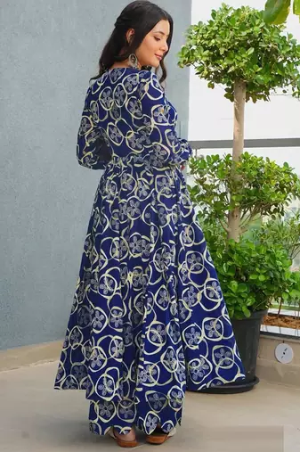 Blue rayon digital printed kurti with pant set