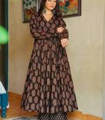 Brown rayon digital printed kurti with pant set