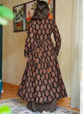 Brown rayon digital printed kurti with pant set 2