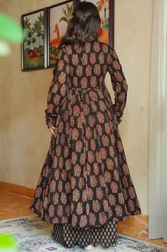 Brown rayon digital printed kurti with pant set