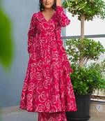 Pink rayon digital printed kurti with pant set