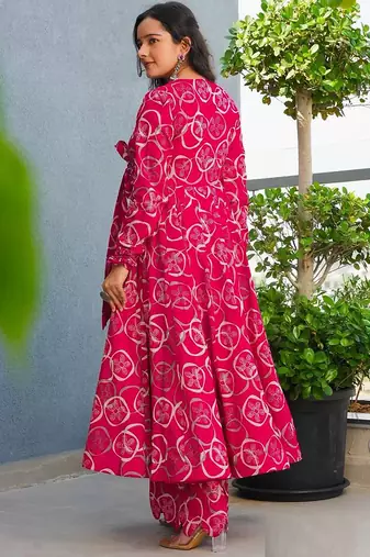 Pink rayon digital printed kurti with pant set