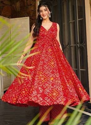 Red rayon digital printed kurti with palazzo set 1