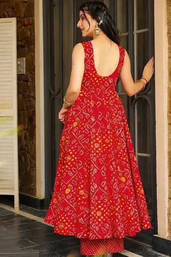 Red rayon digital printed kurti with palazzo set