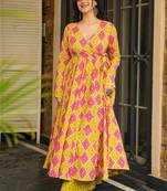 Yellow rayon digital printed kurti with palazzo set