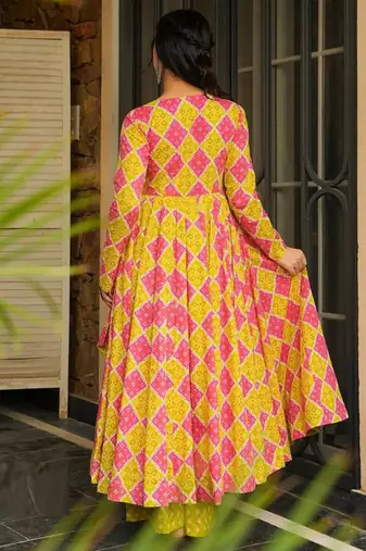 Yellow rayon digital printed kurti with palazzo set