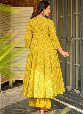 Yellow rayon digital printed kurti with palazzo set 2