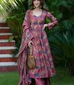 Dusty pink muslin silk blend digital printed kurti with palazzo set