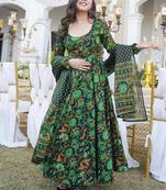Green muslin silk blend digital printed kurti with palazzo set