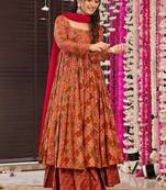 Orange heavy georgette silk blend digital printed kurti with palazzo set