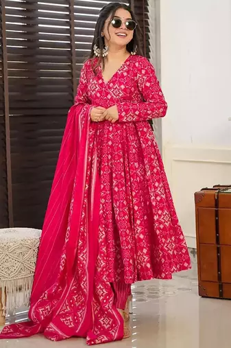 Pink muslin silk blend digital printed kurti with palazzo set