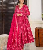 Pink muslin silk blend digital printed kurti with palazzo set