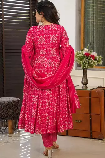 Pink muslin silk blend digital printed kurti with palazzo set